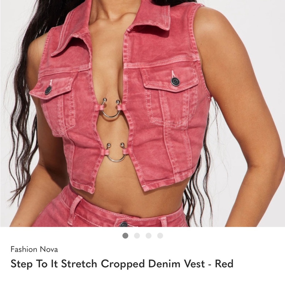 Fashion Nova Step to Stretch cropped denim vest -Red